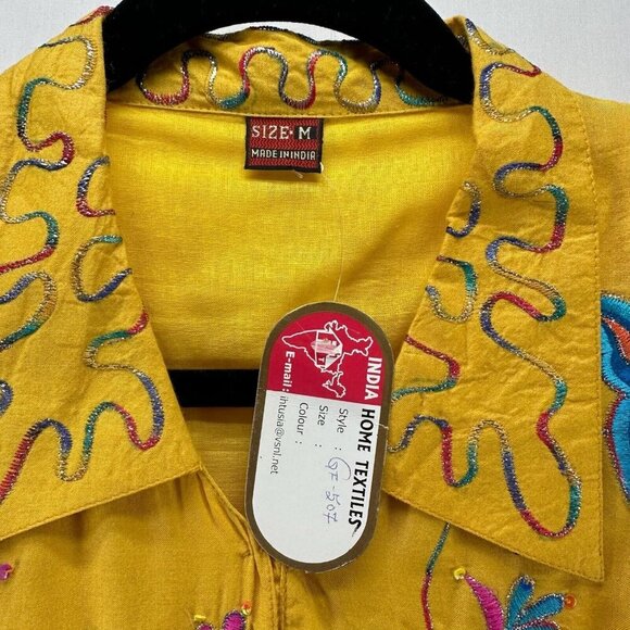 India Home Textile Dress Womens Sz M Golden Yellow Long Sleeve Lined Embroidered - Picture 7 of 12